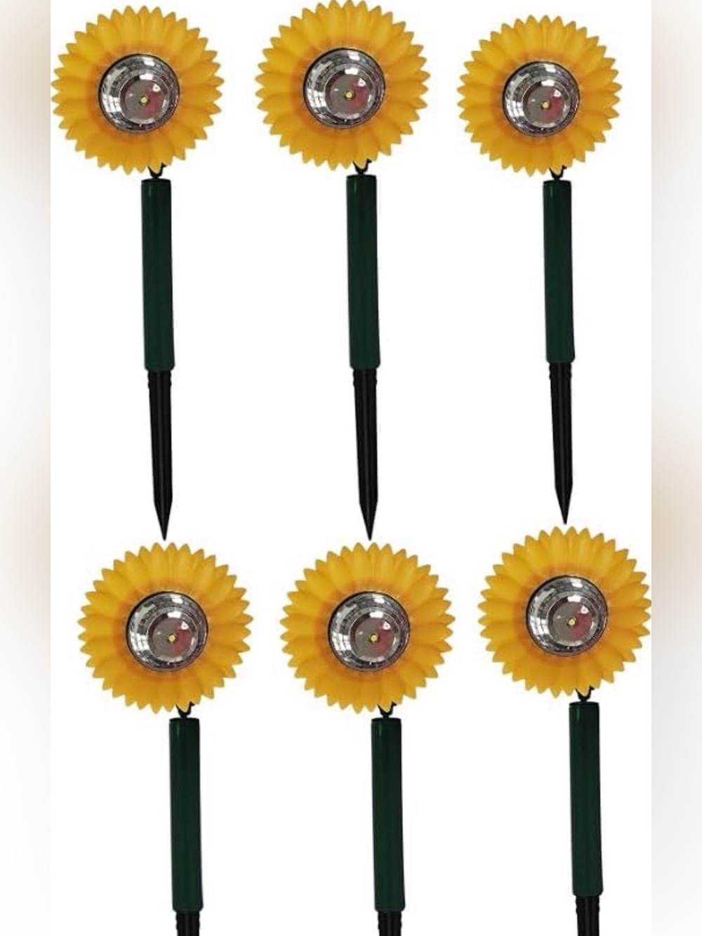 6 Solar Sunflower Garden Stake Lights - Bright Yellow Flowers
